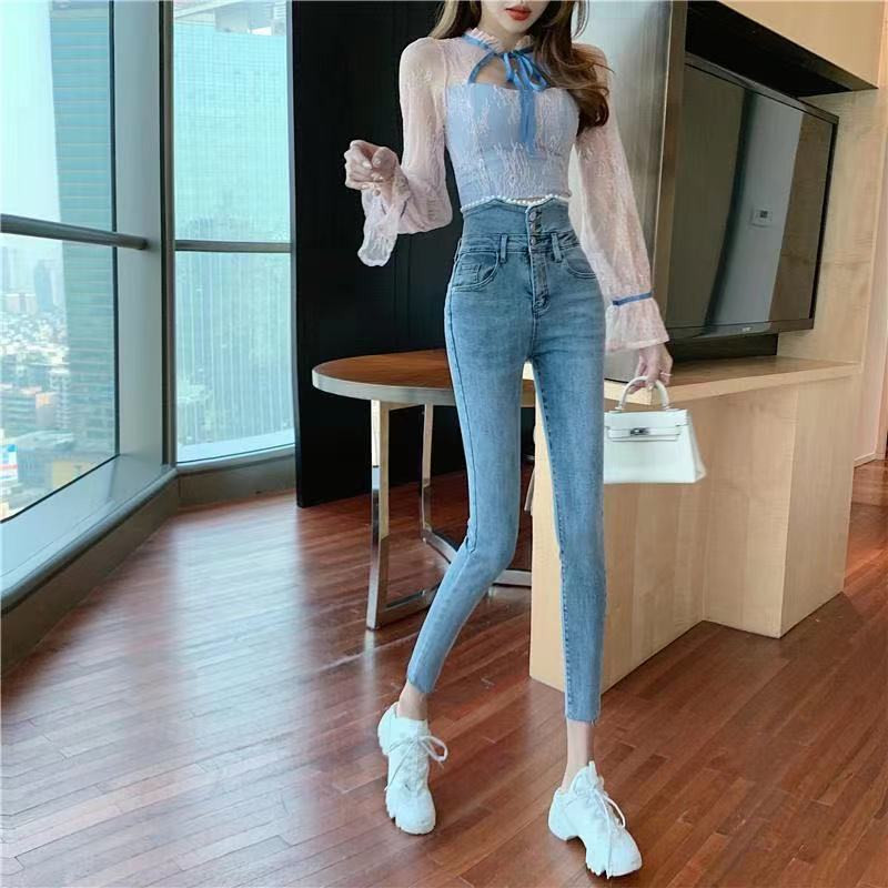 2023. Proljeće Ljeto Ženske modne isprane traperice visokog struka uske tanke ženske traperice Skinny pencil hlače Ležerne elastične hlače L02