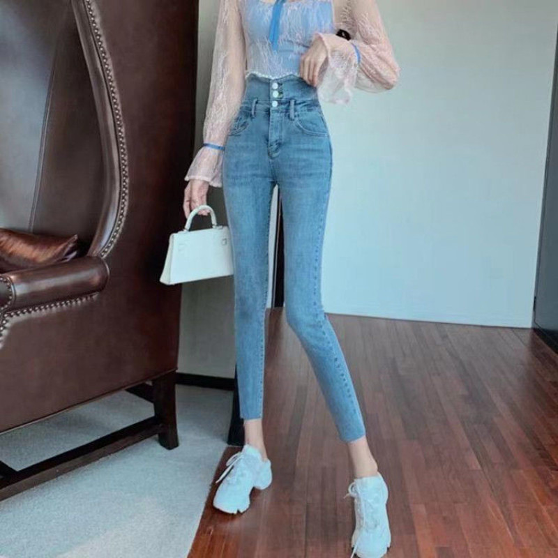 2023. Proljeće Ljeto Ženske modne isprane traperice visokog struka uske tanke ženske traperice Skinny pencil hlače Ležerne elastične hlače L02