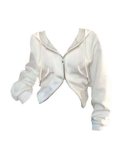 2023 Korejski ženski Y2K High Street bijeli pulover s patentnim zatvaračem Hoodies Streetwear Dizajn jednostavne osnovne modne majice jesen zima