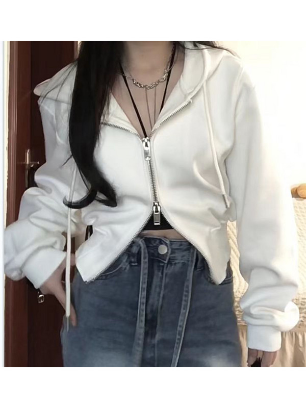 2023 Korejski ženski Y2K High Street bijeli pulover s patentnim zatvaračem Hoodies Streetwear Dizajn jednostavne osnovne modne majice jesen zima