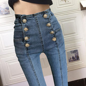 2023 Vintage uske hlače s dvostrukim kopčanjem Ženske pencil traperice visokog struka, rastezljive uske traper hlače pune dužine L17