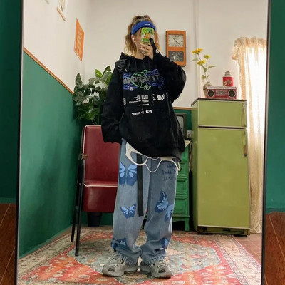 Νέο ανοιξιάτικο και φθινόπωρο γυναικείο σκισμένο τζιν ψηλόμεσο φαρδύ ίσιο παντελόνι παντελόνι φαρδύ παντελόνι γυναικείο τζιν Y2K high street τζιν