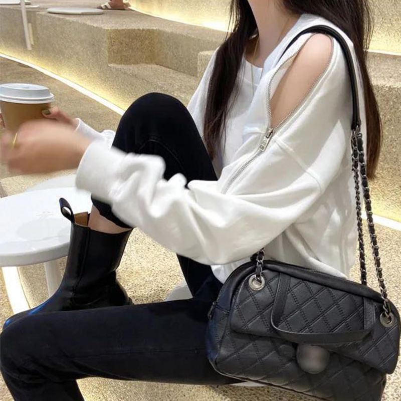 Jmprs korejska siva majica s kratkim rukavima, seksi ženska majica s otvorenim ramenima i O-izrezom, labave majice s patentnim zatvaračem, ležerni modni jednobojni pulover