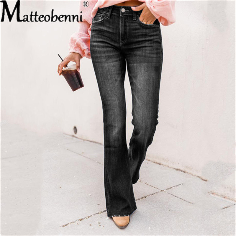 Flare Teksad Püksid Naiste Vintage Denim Naiste Teksad Naiste Kõrge vöökohaga Mood Stretch Taskupüksid Laia säärega teksad