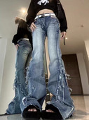 Υπερμεγέθη Raw Edge Wash Wide Leg Jeans Γυναικεία Ρετρό Old Street Fashion Harajuku Loose Casual ίσιο παντελόνι ψηλόμεσο