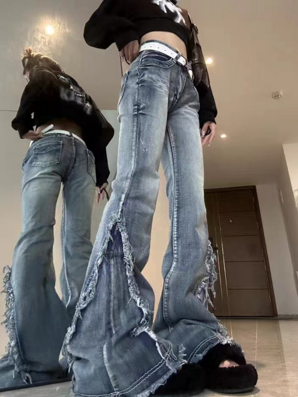 Υπερμεγέθη Raw Edge Wash Wide Leg Jeans Γυναικεία Ρετρό Old Street Fashion Harajuku Loose Casual ίσιο παντελόνι ψηλόμεσο