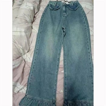 Harajuku Fashion Plus Size Ruffle Flared Jeans για Γυναικεία Ανοιξιάτικο φθινόπωρο με κουμπιά φαρδύ παντελόνι με ψηλή μέση Παντελόνι τζιν Kawaii