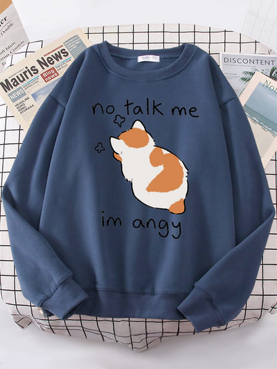 Γυναικεία φούτερ No Talk Me Cute Angy Cat Print Top Γυναικείες Harajuku Oversize μακρυμάνικο Kawaii Animal 2022 New Lady φούτερ