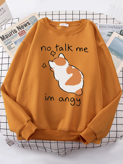 Γυναικεία φούτερ No Talk Me Cute Angy Cat Print Top Γυναικείες Harajuku Oversize μακρυμάνικο Kawaii Animal 2022 New Lady φούτερ