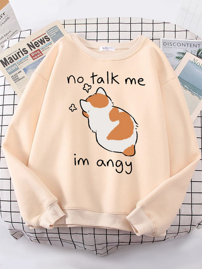 Γυναικεία φούτερ No Talk Me Cute Angy Cat Print Top Γυναικείες Harajuku Oversize μακρυμάνικο Kawaii Animal 2022 New Lady φούτερ