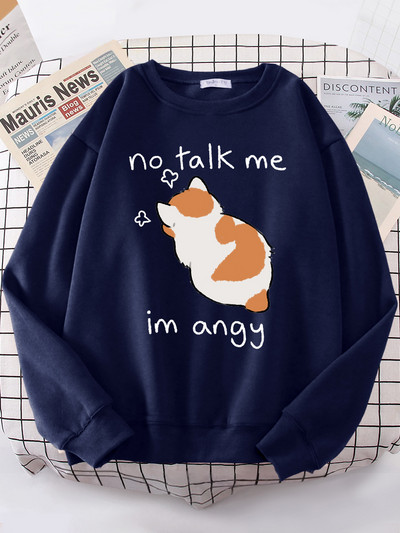 Γυναικεία φούτερ No Talk Me Cute Angy Cat Print Top Γυναικείες Harajuku Oversize μακρυμάνικο Kawaii Animal 2022 New Lady φούτερ