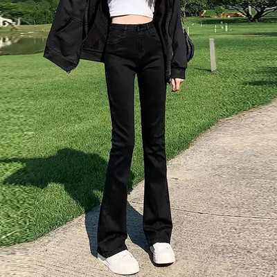 Κομψό γυναικείο τζιν με τραχιά άκρη σε συντομότερο μέγεθος για γυναίκες με ανοιξιάτικη διπλή πόρπη, ίσιο τζιν παντελόνι με ψηλή μέση, μόδα καθημερινό παντελόνι