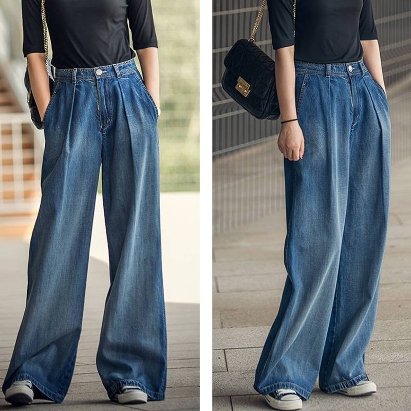 Υπερμεγέθη 80 κιλών φαρδύ τζιν με φαρδύ πόδι Γυναικεία streetwear Wash Ψηλόμεσο τζιν παντελόνι Mother Spring Κορεάτικο Vintage Straight Vaqueros