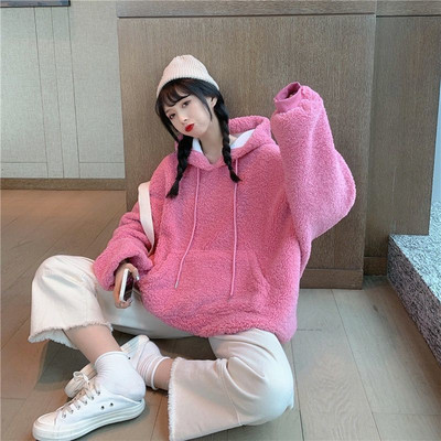 Rimocy Lamb Κασμίρ Φούτερ Φούτερ Γυναικείες Φθινοπωρινές Χειμώνας Μακρυμάνικο Χοντρό Ζεστό Πουλόβερ Γυναικείο Χνουδωτό υπερμεγέθη μπλούζες με κουκούλα