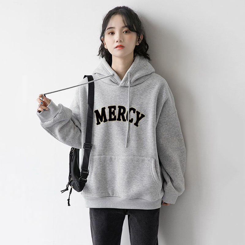 Lucyever Φθινοπωρινά Φούτερ με κουκούλα, Γυναικεία Κορεάτικα φαρδιά γράμματα, με κουκούλα με κουκούλα casual all-match, γυναικεία πουλόβερ με κουκούλα