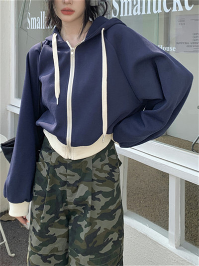 Botvotee Contrast Color Hoodies 2023 New Fashion Vintage Κορδόνι Σχέδιο Φαρδιά μακρυμάνικα Hoodies Casual Chic Παλτό με φερμουάρ