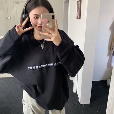 Lucyever Sweatshirts s izvezenim slovima Ženski Harajuku Hip Hop široki pulover s kapuljačom Ženski 2023 Jesen Zima Vintage Sweatshirt