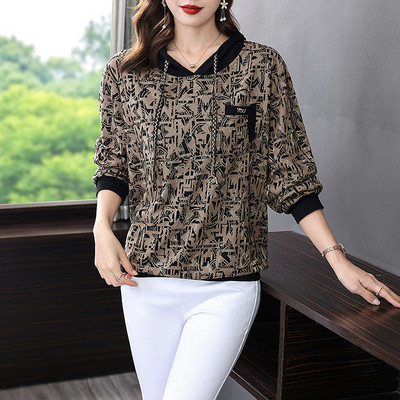 Μακρυμάνικα μπλουζάκια εκτύπωσης κορεατικής μόδας με κουκούλα χαλαρά, χαλαρά κορδόνια με αντίθεση με σχέδιο τσέπης Διαμάντια πουλόβερ μπλούζες