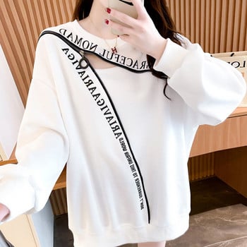 Letter Zipper Sexy Hollow Streetwear Harajuku Oversize Female Sweatshirt Есенна мода Ежедневен пуловер с дълъг ръкав Топ облекло