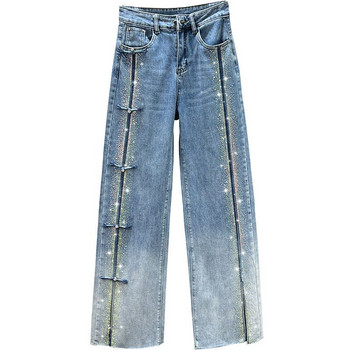 Rhinestone Jeans Γυναικείο παντελόνι με φαρδύ πόδι 2023 Άνοιξη Νέο ψηλόμεσο φαρδύ και αδυνατιστικό παντελόνι σφουγγαρίστρας Μοντέρνο παντελόνι