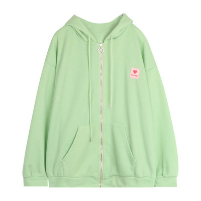 Casual φούτερ με φερμουάρ με κουκούλα Κορεατική μόδα Love Print Γυναικεία ζακέτα με λεπτό παλτό Γυναικεία φούτερ με φερμουάρ για την άνοιξη φθινόπωρο