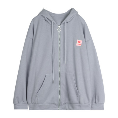 Casual φούτερ με φερμουάρ με κουκούλα Κορεατική μόδα Love Print Γυναικεία ζακέτα με λεπτό παλτό Γυναικεία φούτερ με φερμουάρ για την άνοιξη φθινόπωρο