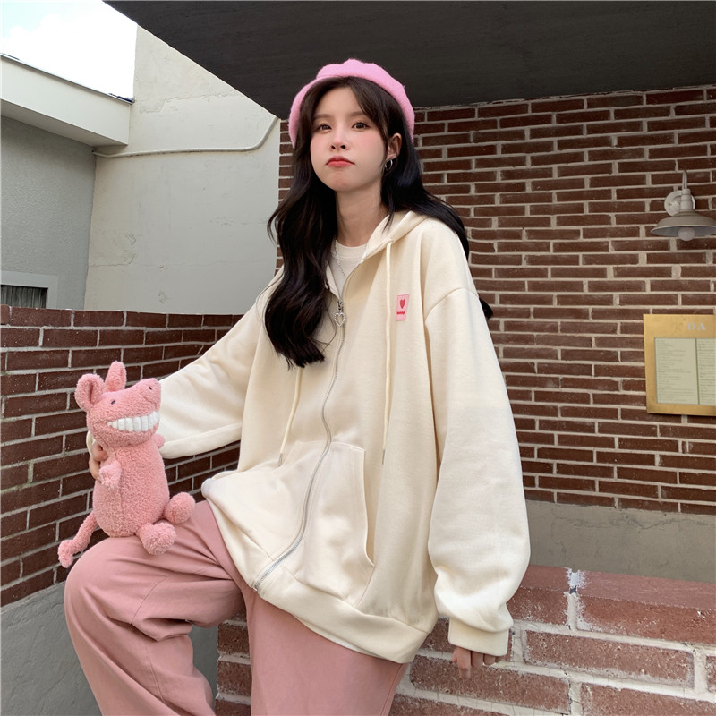 Casual φούτερ με φερμουάρ με κουκούλα Κορεατική μόδα Love Print Γυναικεία ζακέτα με λεπτό παλτό Γυναικεία φούτερ με φερμουάρ για την άνοιξη φθινόπωρο