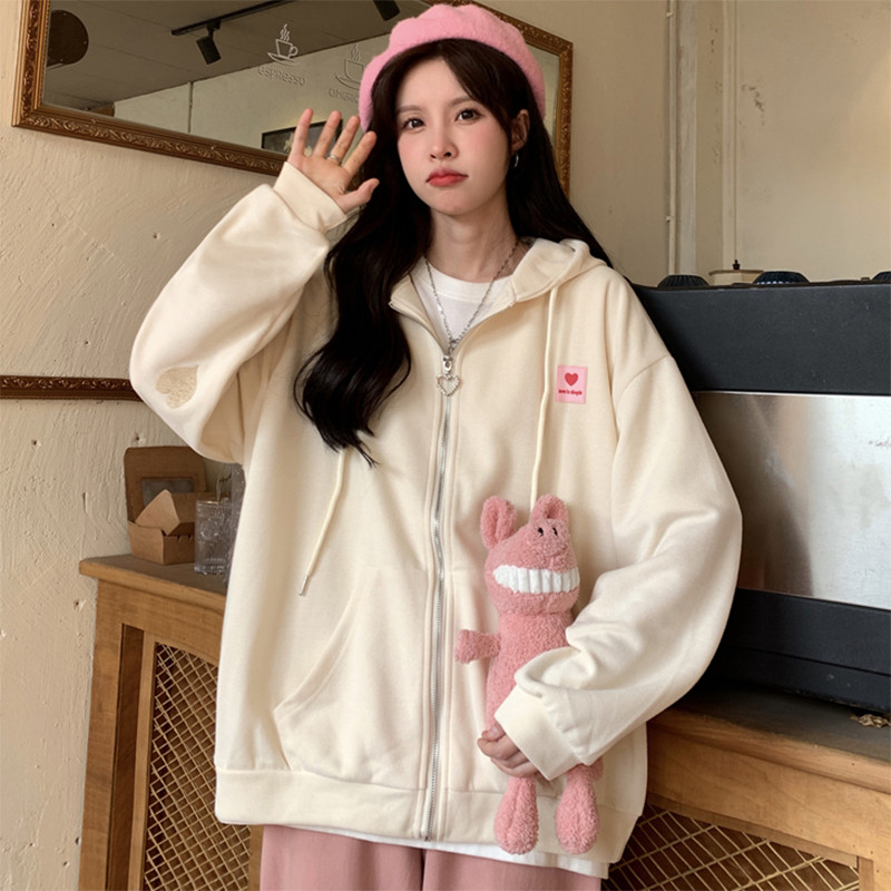 Casual φούτερ με φερμουάρ με κουκούλα Κορεατική μόδα Love Print Γυναικεία ζακέτα με λεπτό παλτό Γυναικεία φούτερ με φερμουάρ για την άνοιξη φθινόπωρο