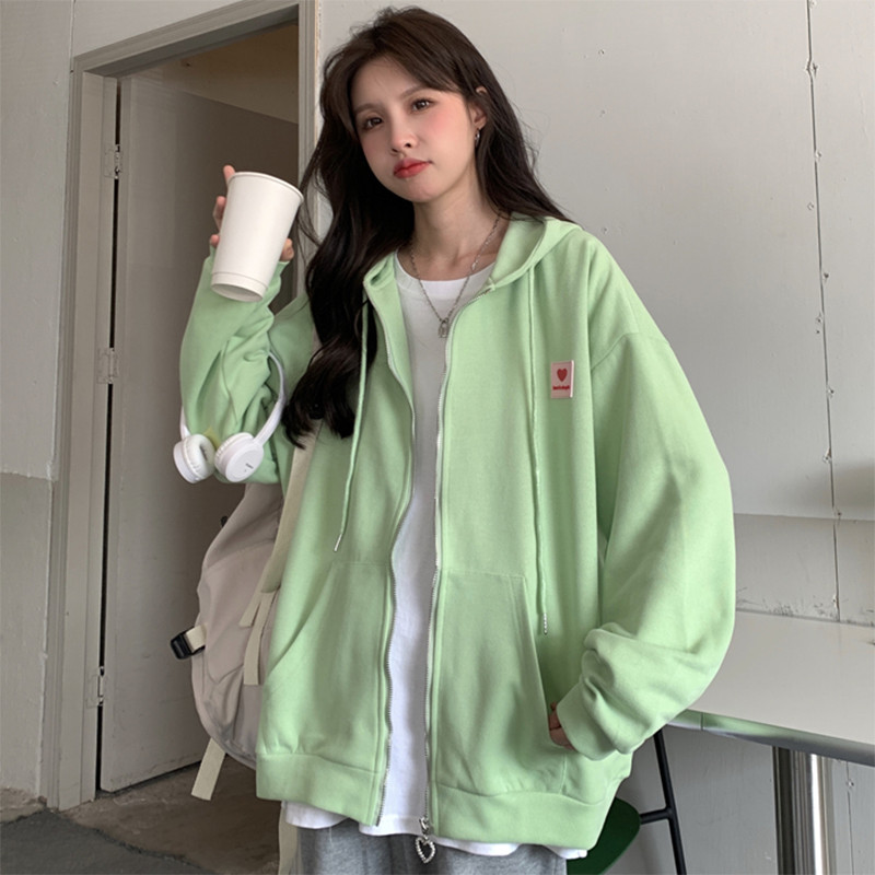 Casual φούτερ με φερμουάρ με κουκούλα Κορεατική μόδα Love Print Γυναικεία ζακέτα με λεπτό παλτό Γυναικεία φούτερ με φερμουάρ για την άνοιξη φθινόπωρο