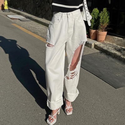 Μακρύ τζιν παντελόνι Γυναικείο ροζ τρύπα κούφια μόδα Χαλαρό γυναικείο τζιν παντελόνι φαρδύ πόδι Casual γυναικείο τζιν παντελόνι 2023