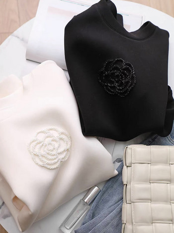 Κορεάτικη μόδα Μαύρα λευκά πουλόβερ O Φούτερ με λαιμόκοψη μπλουζάκια φθινοπωρινά χειμωνιάτικα μακρυμάνικα Kawaii pulls Streetwear Casual
