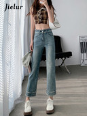 Jielur Ρετρό ίσιο τζιν Γυναικείο κορεατικό λεπτό τζιν παντελόνι Γυναικεία ψηλόμεση μόδα Τζιν Casual streetwear Τζιν παντελόνι Y2k