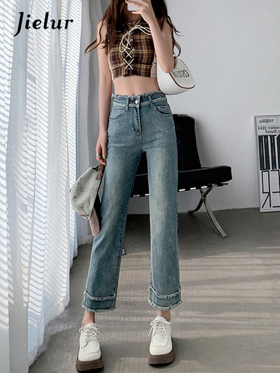 Jielur Ρετρό ίσιο τζιν Γυναικείο κορεατικό λεπτό τζιν παντελόνι Γυναικεία ψηλόμεση μόδα Τζιν Casual streetwear Τζιν παντελόνι Y2k