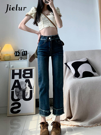 Jielur Ρετρό ίσιο τζιν Γυναικείο κορεατικό λεπτό τζιν παντελόνι Γυναικεία ψηλόμεση μόδα Τζιν Casual streetwear Τζιν παντελόνι Y2k