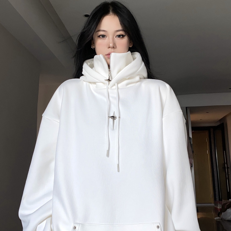 QWEEK Streetwear Μαύρες γυναικείες φούτερ με κουκούλα Υπερμεγέθη γυναικεία φούτερ με κουκούλα Harajuku Vintage πουλόβερ Κορεατικής μόδας Goth Αισθητική