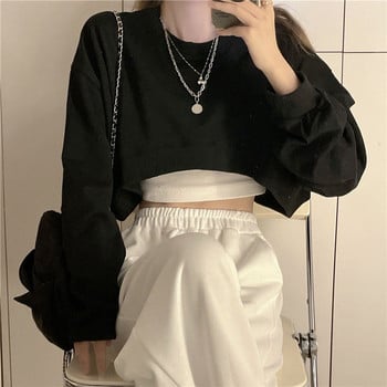 MEXZT Streetwear Дамски секси едноцветни изрязани суичъри Oversize Loose Harajuku BF Пуловери Пролет Корейски шик Ежедневни топове Y2k