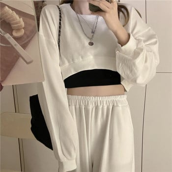 MEXZT Streetwear Дамски секси едноцветни изрязани суичъри Oversize Loose Harajuku BF Пуловери Пролет Корейски шик Ежедневни топове Y2k