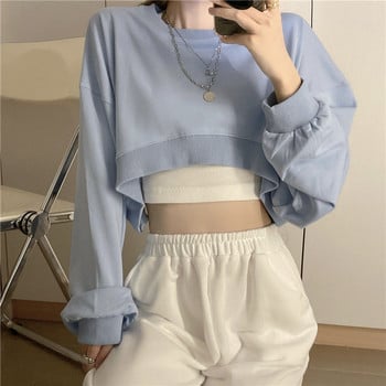 MEXZT Streetwear Дамски секси едноцветни изрязани суичъри Oversize Loose Harajuku BF Пуловери Пролет Корейски шик Ежедневни топове Y2k