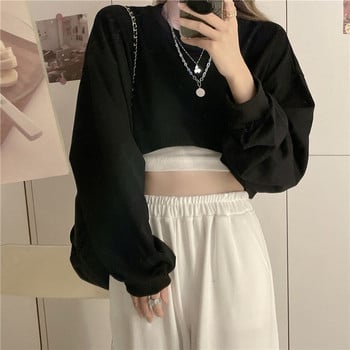 MEXZT Streetwear Дамски секси едноцветни изрязани суичъри Oversize Loose Harajuku BF Пуловери Пролет Корейски шик Ежедневни топове Y2k