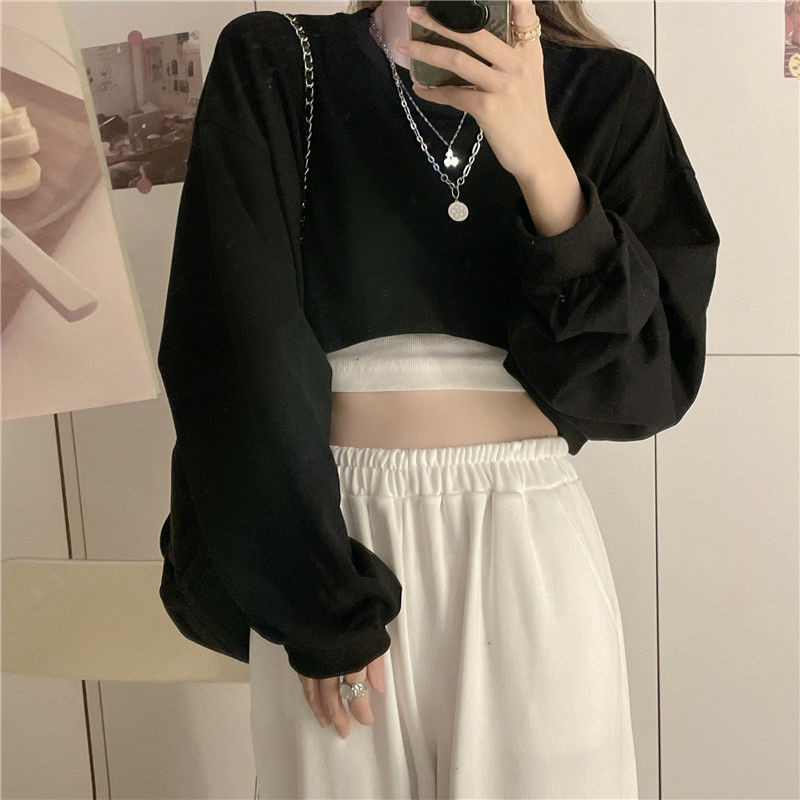 MEXZT Streetwear Γυναικείες σέξι μονόχρωμες μπλούζες Oversize Loose Harajuku BF πουλόβερ Ανοιξιάτικες κορεάτικες κομψές casual μπλούζες Y2k