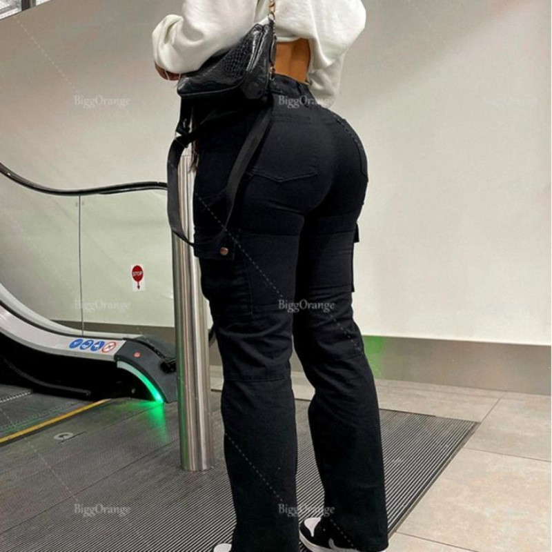 Ženske kargo hlače Vintage vrećaste trenirke širokih nogavica Y2K traper s uzicom Ulična odjeća Džepovi visokog struka Hlače Joggers Kombinezoni