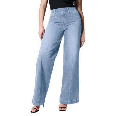 Γυναικείο παντελόνι τσέπες φαρδύ πόδι ελαστικό ψηλόμεσο μονόχρωμο καθημερινό φαρδύ ολόσωμο γυναικείο τζιν γυναικείο ρούχο