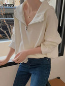 Circyy Hoodies Ženska majica s kapuljačom 2023 Jesen Zima Hoodie s patentnim zatvaračem Ovratnik na odlaganje Široki ležerni puloveri Džepovi Chic odjeća