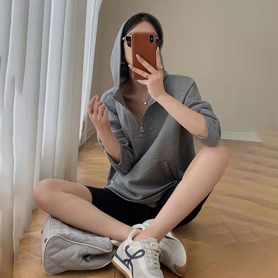 Circyy Hoodies Ženska majica s kapuljačom 2023 Jesen Zima Hoodie s patentnim zatvaračem Ovratnik na odlaganje Široki ležerni puloveri Džepovi Chic odjeća