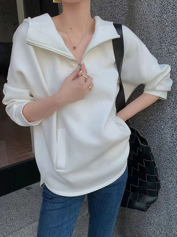 Circyy Hoodies Ženska majica s kapuljačom 2023 Jesen Zima Hoodie s patentnim zatvaračem Ovratnik na odlaganje Široki ležerni puloveri Džepovi Chic odjeća