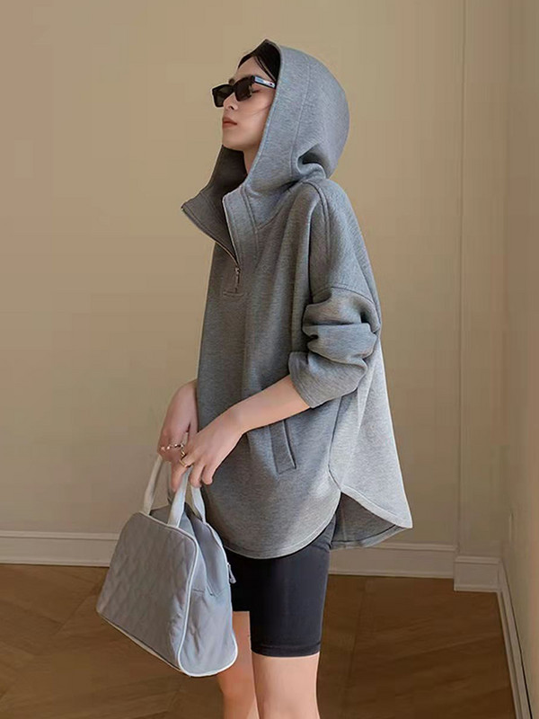 Circyy Hoodies Ženska majica s kapuljačom 2023 Jesen Zima Hoodie s patentnim zatvaračem Ovratnik na odlaganje Široki ležerni puloveri Džepovi Chic odjeća