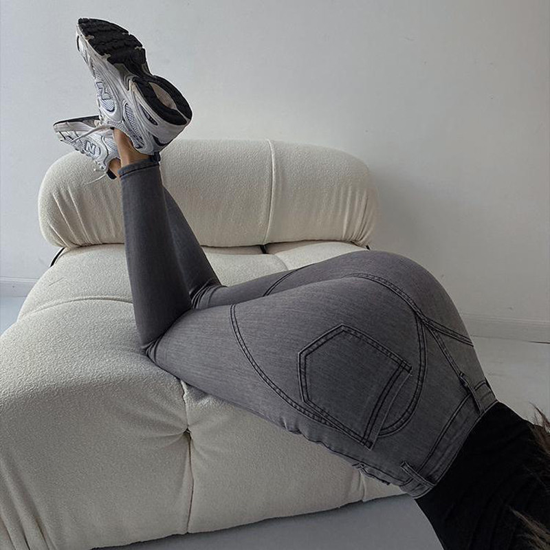 Vintage καπνιστή γκρι ψηλόμεσο γυναικείο τζιν 2023 Φθινοπωρινό ελαστικό στενό μολύβι παντελόνι Γυναικείο Streetwear Hip lifting τζιν παντελόνι