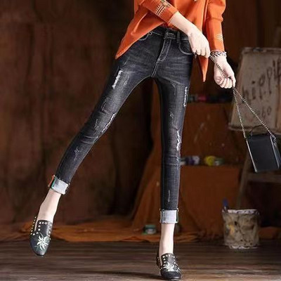 Pikad püksid, pikad püksid, virnastatud püksid, püksid, kõrge vöökoht, teksapüksid, kitsad naiste teksad igapäevaeluks Tänavarõivad Jean V23