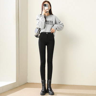 Χειμώνας 2023 Γυναικεία ζεστά βελούδινα τζιν Y2K Παντελόνι τζιν με βελούδινο χοντρό τζιν Παντελόνι ψηλόμεσο φλις μαμά Παντελόνι χοντρό μαλλί ελαστικό στενό τζιν