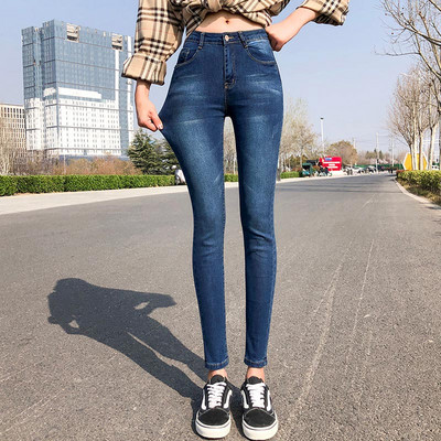 Νέα γυναικεία Κλασικό μπλε στενό μολύβι τζιν ψηλόμεσο παντελόνι Streetwear Stretch πλυμένο τζιν Urban femme ελαστικό τζιν παντελόνι